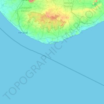 Mapa topográfico Damão e Diu, altitude, relevo