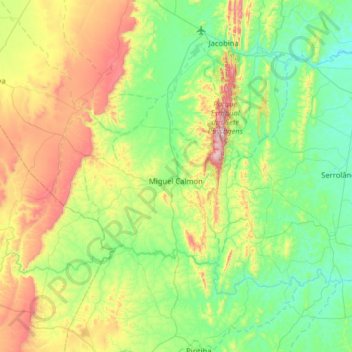 Mapa topográfico Miguel Calmon, altitude, relevo
