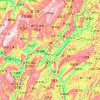 Mapa topográfico Pengshui Miao and Tujia Autonomous County, altitude, relevo