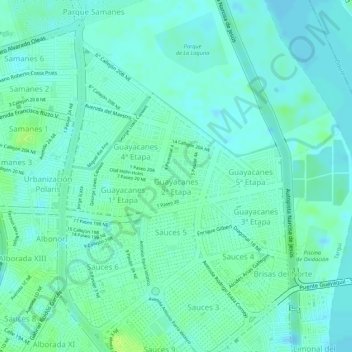 Mapa topográfico Guayacanes, altitude, relevo