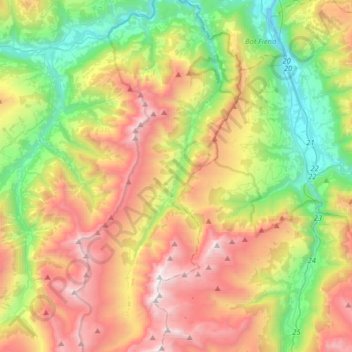 Mapa topográfico Rabiusa, altitude, relevo