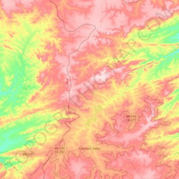 Mapa topográfico Campos Sales, altitude, relevo