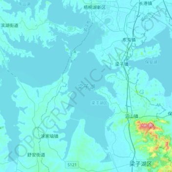 Mapa topográfico 梁子湖, altitude, relevo