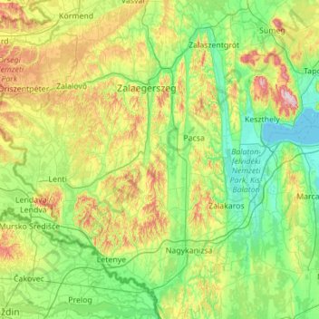 Mapa topográfico Zala megye, altitude, relevo
