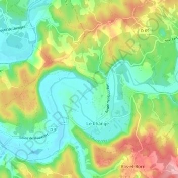 Mapa topográfico Le Change, altitude, relevo