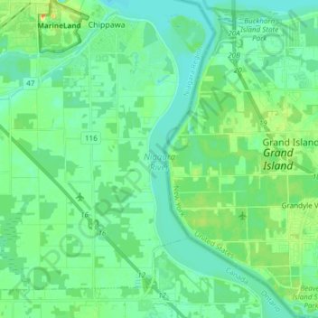 Mapa topográfico Niagara River, altitude, relevo