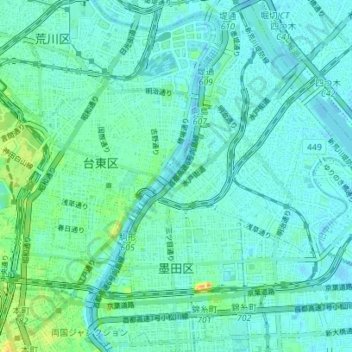 Mapa topográfico Sumida, altitude, relevo