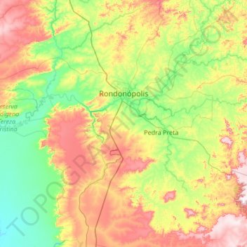 Mapa topográfico Rondonópolis, altitude, relevo
