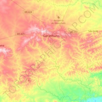 Mapa topográfico Garanhuns, altitude, relevo