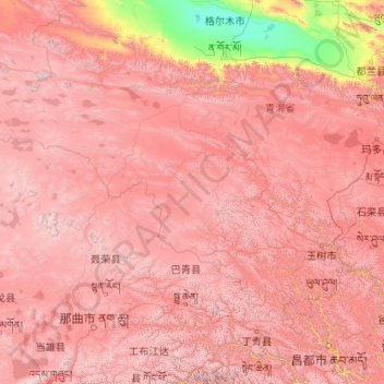 Mapa topográfico Yushu, altitude, relevo