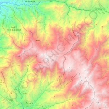 Mapa topográfico Zaruma, altitude, relevo