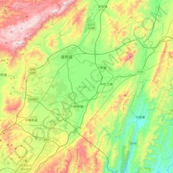 Mapa topográfico Songming County, altitude, relevo