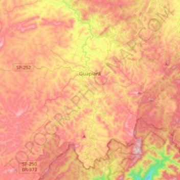 Mapa topográfico Guapiara, altitude, relevo