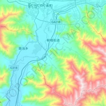 Mapa topográfico 柳梧街道, altitude, relevo