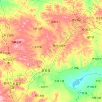 Mapa topográfico 商都县, altitude, relevo