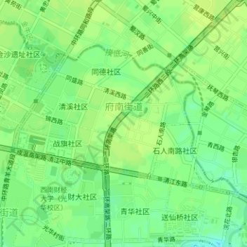 Mapa topográfico 府南街道, altitude, relevo