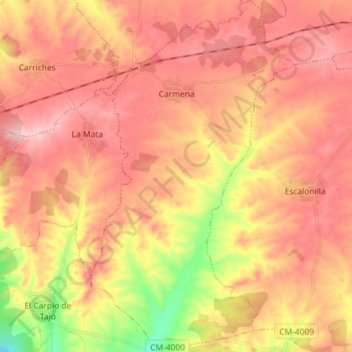 Mapa topográfico Carmena, altitude, relevo