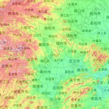 Mapa topográfico Hubei, altitude, relevo