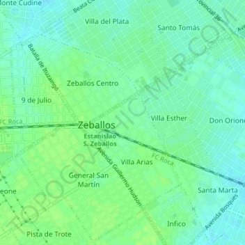 Mapa topográfico Zeballos, altitude, relevo