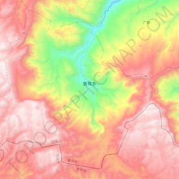 Mapa topográfico 黄莺乡, altitude, relevo