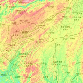 Mapa topográfico 西秀区, altitude, relevo