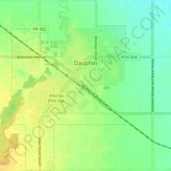 Mapa topográfico Dauphin, altitude, relevo