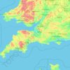 Mapa topográfico South West England, altitude, relevo