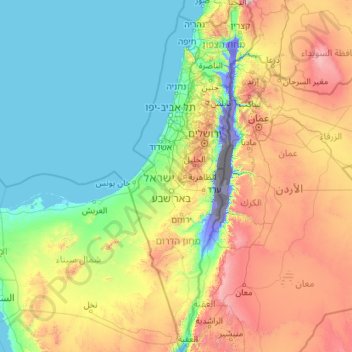 Mapa topográfico Israel, altitude, relevo