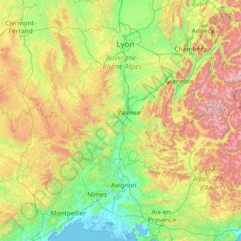 Mapa topográfico Le Rhône, altitude, relevo