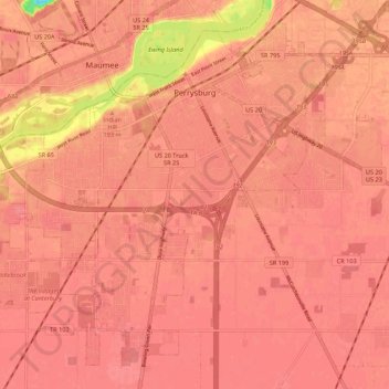 Mapa topográfico Perrysburg, altitude, relevo