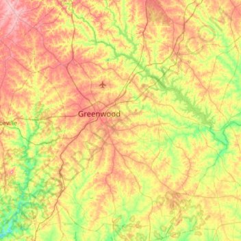 Mapa topográfico Greenwood County, altitude, relevo