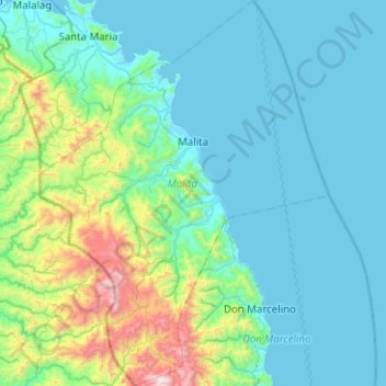Mapa topográfico Malita, altitude, relevo