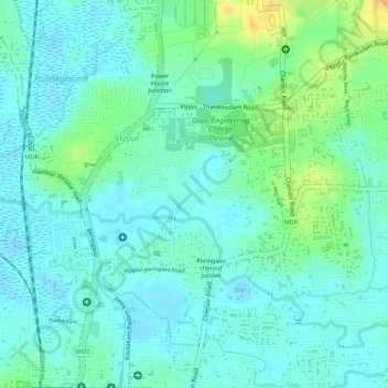 Mapa topográfico Peringavu, altitude, relevo