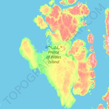 Mapa topográfico Ilha do Príncipe de Gales, altitude, relevo