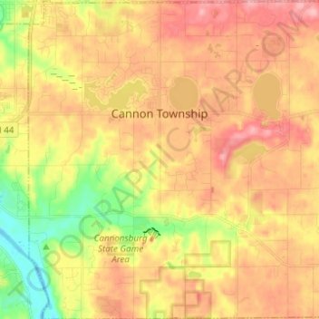 Mapa topográfico Cannon Township, altitude, relevo