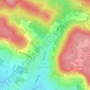 Mapa topográfico Montlignon, altitude, relevo