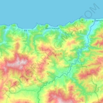 Mapa topográfico Daïra Beni Haoua, altitude, relevo