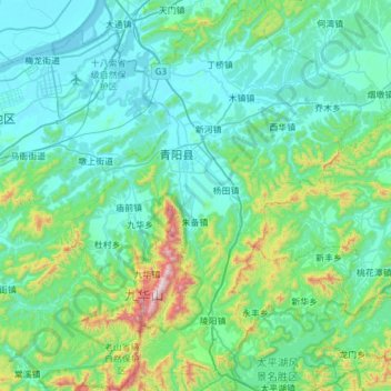 Mapa topográfico 青阳县, altitude, relevo