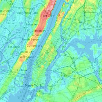 Mapa topográfico Manhattan, altitude, relevo
