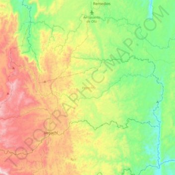 Mapa topográfico Vegachí, altitude, relevo