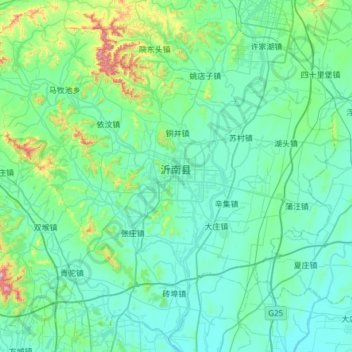 Mapa topográfico 沂南县, altitude, relevo