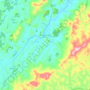 Mapa topográfico Rochedo de Minas, altitude, relevo