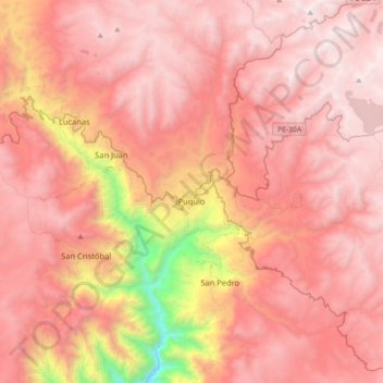 Mapa topográfico Puquio, altitude, relevo