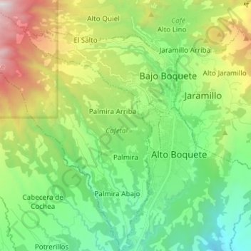 Mapa topográfico Palmira, altitude, relevo