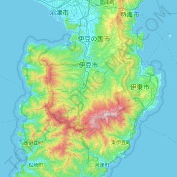 Mapa topográfico Izu, altitude, relevo