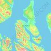 Mapa topográfico Isola Dawson, altitude, relevo