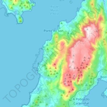 Mapa topográfico Porto do Son, altitude, relevo