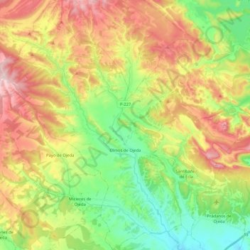 Mapa topográfico Olmos de Ojeda, altitude, relevo