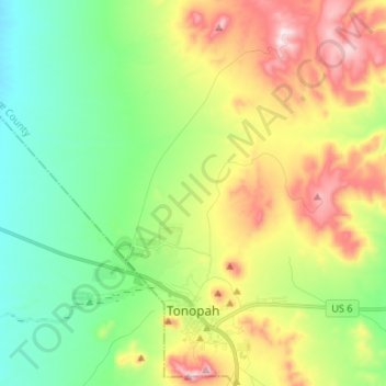 Mapa topográfico Tonopah, altitude, relevo