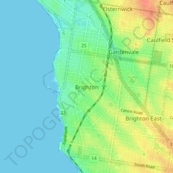 Mapa topográfico Brighton, altitude, relevo